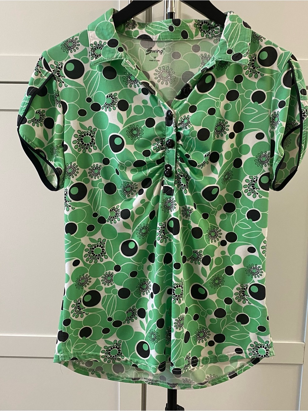 Swing Green Floral Print Short Sleeve Polo Top